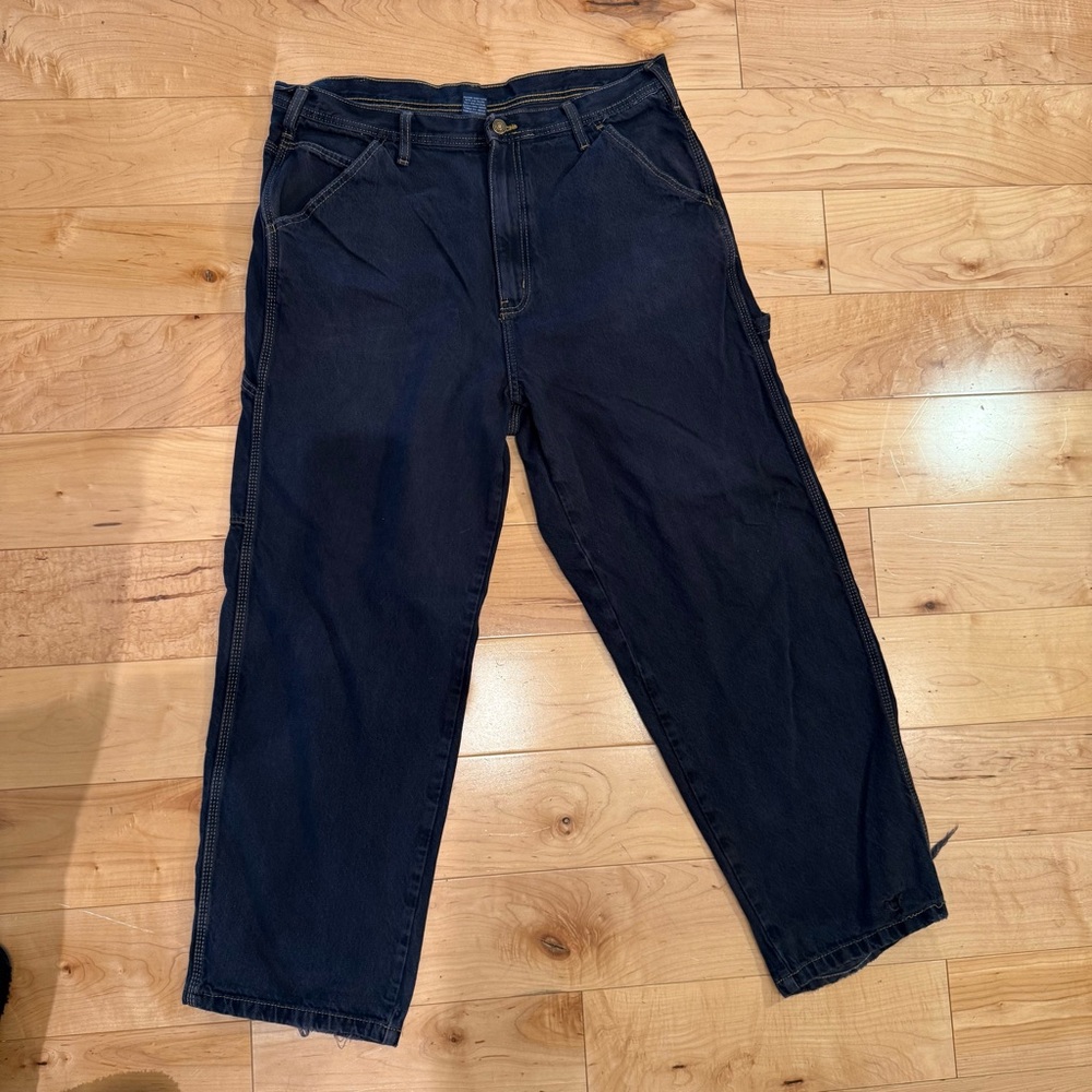 Men's Dark Blue Distressed Cargo Jeans